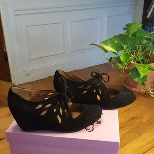 Black suede wedge booties